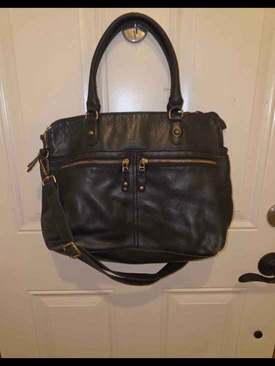 Roots Handbags - Roots Black Leather Handbag with Gold Logo Plaque